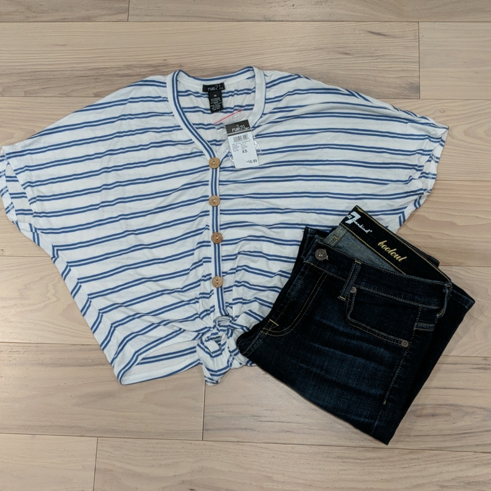 Blue and White Striped Crop Top